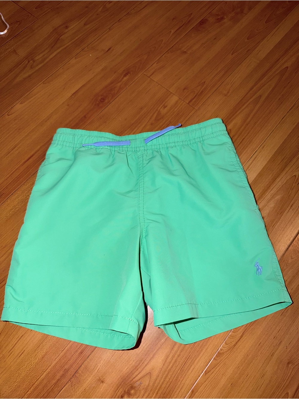 Ralph Lauren Kids Mint Green Swim Trunks with Light Blue Drawstring